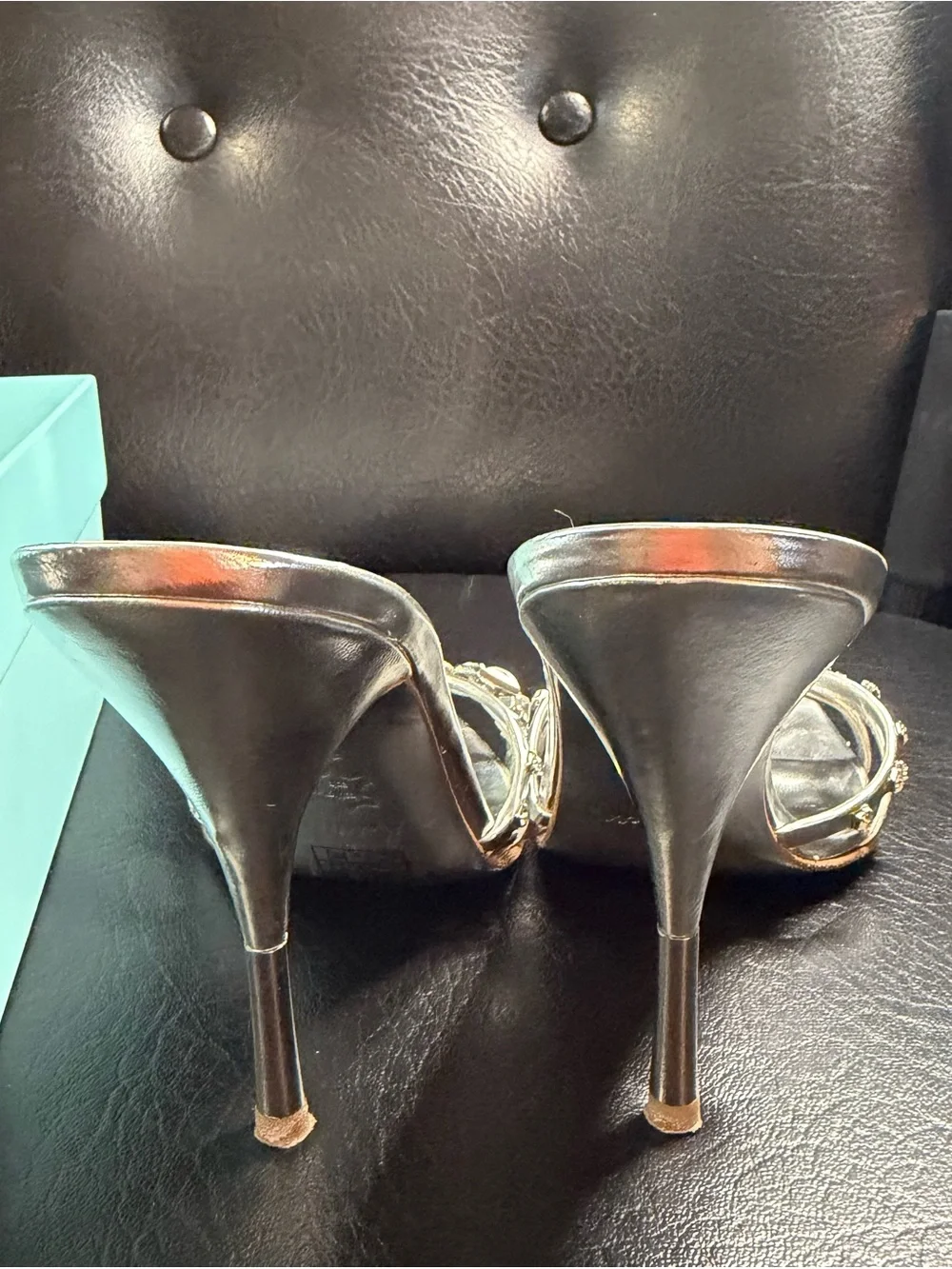 Marciano Silver Crystal-Embellished Slide Heels